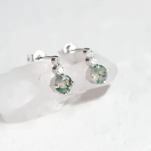 Zlaté náušnice LILIBET s mechovými acháty a diamanty, detailní šikmý pohled