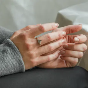 KAREN engagement ring with a kite-shaped salt and pepper diamond worn on the finger