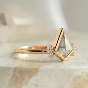 Side view of the KAREN ring with its kite-shaped salt and pepper diamond