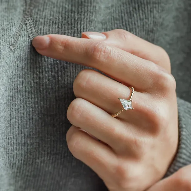 Engagement ring with beaded ball setting and kite moissanite BREEZE Image