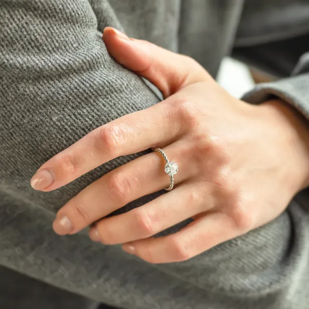 Engagement beaded ball ring with hexagon moissanite ELSIE Image