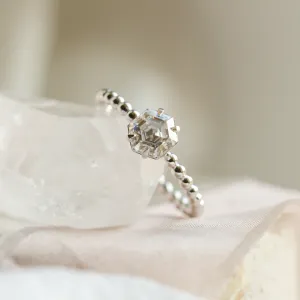 Engagement beaded ball ring with hexagon moissanite ELSIE Thumbnail