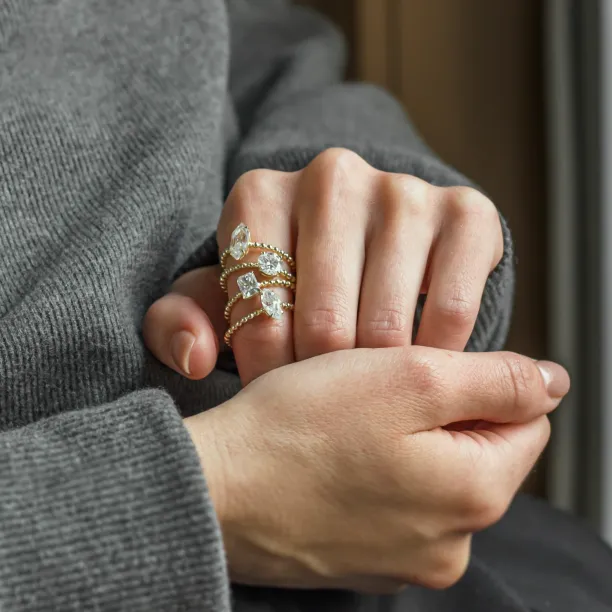 Beaded ball engagement ring with moissanite in long hexagon cut ELYSE Image