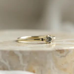 Minimalist engagement ring with salt and pepper diamonds TROIS Thumbnail