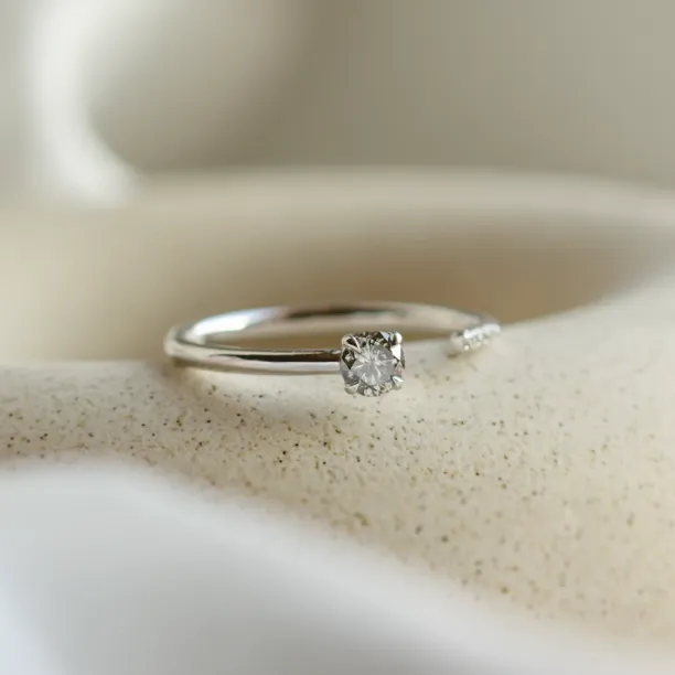 Open ring with salt and pepper diamond and classic diamonds BRAIDY