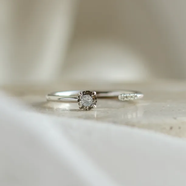 Open ring with salt and pepper diamond and classic diamonds BRAIDY