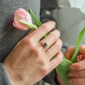 Engagement ring in vintage style with green sapphire and moissanites AISHA Thumbnail