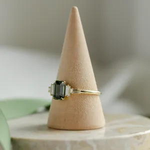 Engagement ring in vintage style with green sapphire and moissanites AISHA Thumbnail