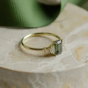 Engagement ring in vintage style with green sapphire and moissanites AISHA Thumbnail