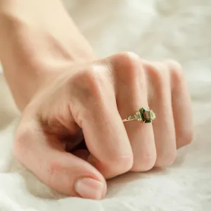 Engagement ring in vintage style with green sapphire and moissanites AISHA Thumbnail