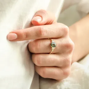 Engagement ring in vintage style with green sapphire and moissanites AISHA Thumbnail