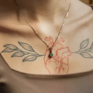 Gold necklace with pear moss agate and diamond GISELLE Thumbnail