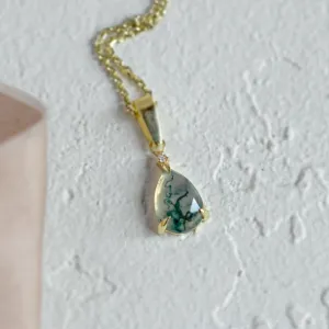 Gold necklace with pear moss agate and diamond GISELLE Thumbnail