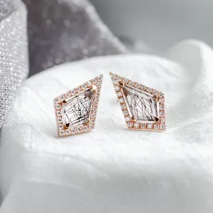 Statement earrings with rutile quartz and side diamonds ALEXIS
