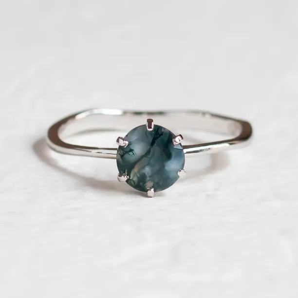 Unusual engagement ring with moss agate and organic bezel AVERIL Image