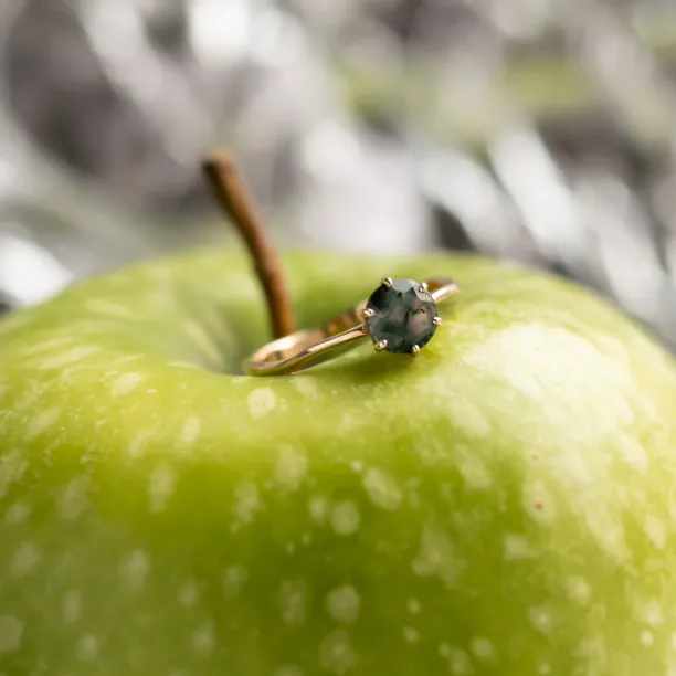 Unusual engagement ring with moss agate and organic bezel AVERIL Image