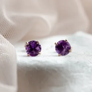 Simple gold earrings with amethysts PURPURA Thumbnail
