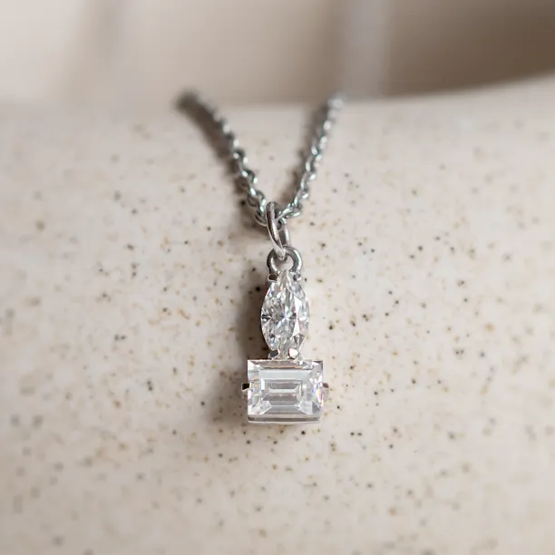HOLLY necklace pendant with marquise and baguette moissanites