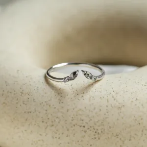14K white gold ADA open ring with salt and pepper diamonds
