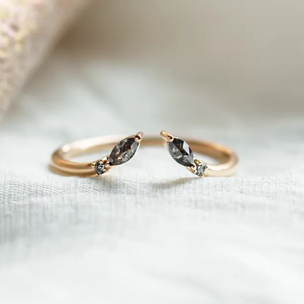 Gold open ring with salt and pepper diamonds ADA