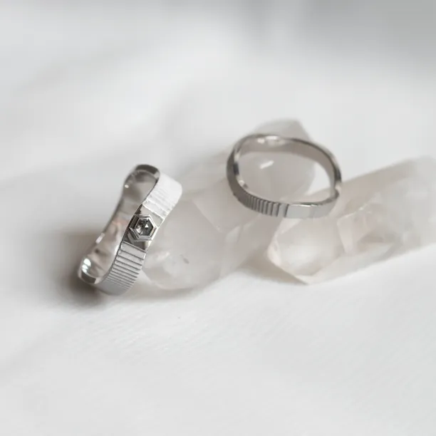JACKLYN wedding ring pair with one salt and pepper diamond ring