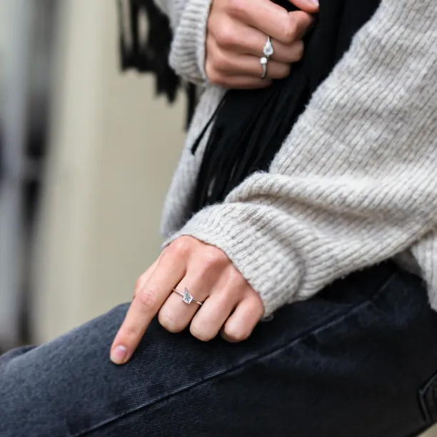JODIE gold ring with kite moissanite worn on the hand