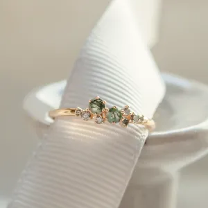 Cluster ring with moss agates and salt and pepper diamonds EVE Thumbnail