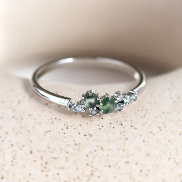 Cluster ring with moss agates and salt and pepper diamonds EVE Image