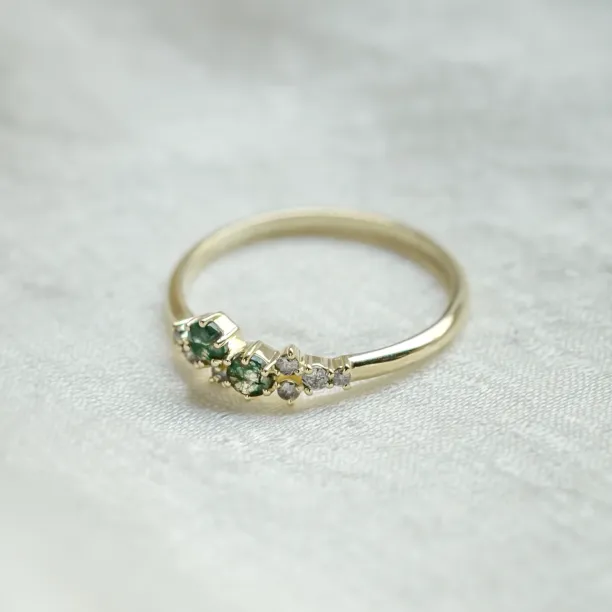 Cluster ring with moss agates and salt and pepper diamonds EVE Image