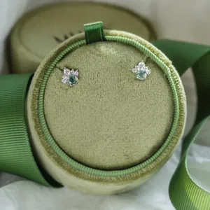 Pár zlatých náušnic JASMINE s mechovým achátem a diamanty