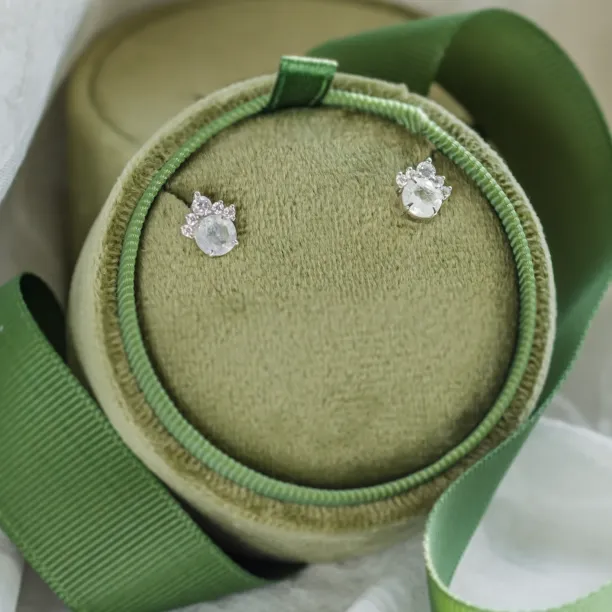 Pair of MONY gold earrings with moonstone and diamonds