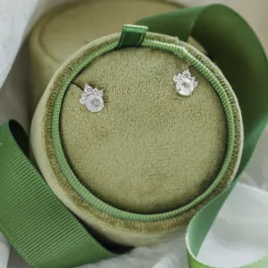 Pair of MONY gold earrings with moonstone and diamonds