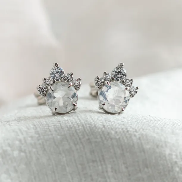 Gold earrings with moonstone and diamonds MONY, shown as a pair