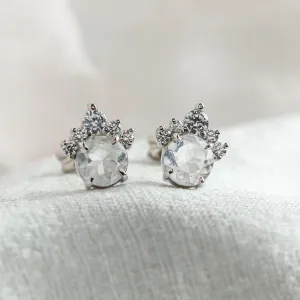 Gold earrings with moonstone and diamonds MONY, shown as a pair