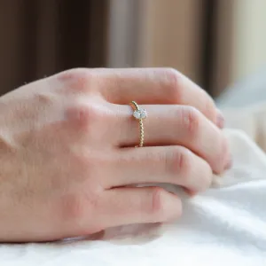 Minimalist beaded ball ring with diamond CARLA Thumbnail