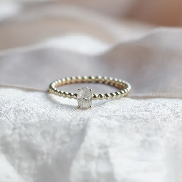 Minimalist beaded ball ring with diamond CARLA Image