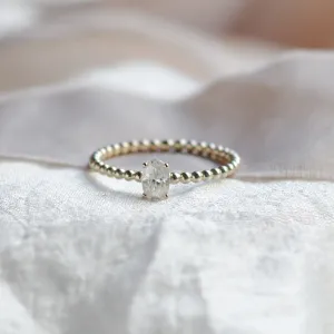 Minimalist beaded ball ring with diamond CARLA Thumbnail