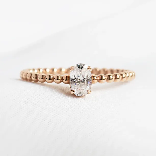 Minimalist beaded ball ring with diamond CARLA Image