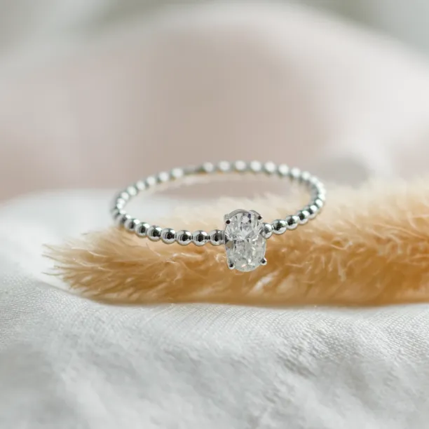 Minimalist beaded ball ring with diamond CARLA Image