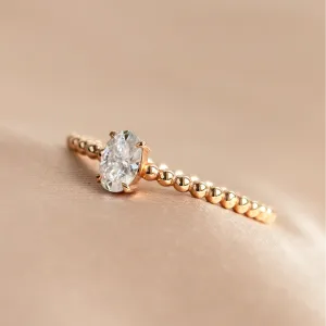 Minimalist beaded ball ring with diamond CARLA Thumbnail