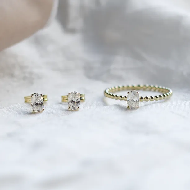 Minimalist beaded ball ring with diamond CARLA Image