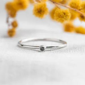 Gold minimalist ring with black diamond BRUNO Thumbnail