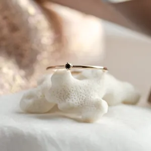 Gold minimalist ring with black diamond BRUNO Thumbnail