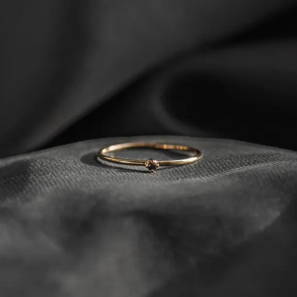 Gold minimalist ring with black diamond BRUNO Image