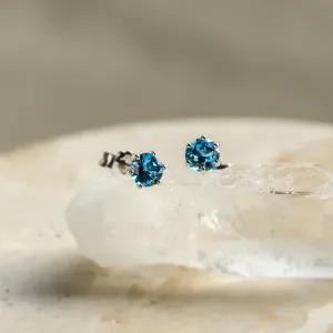 Stud earrings with blue topaz DENIM Thumbnail
