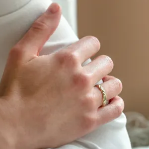 Original engraved gold wedding ring ROCK worn on a hand