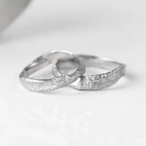 MUSK irregular gold wedding bands with moon-surface texture