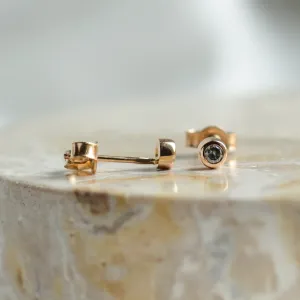 Close-up of ANISE salt and pepper diamond earrings showing the posts and backs