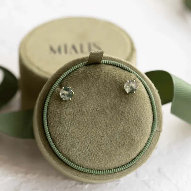 Gold earrings with moss agate REBE Image