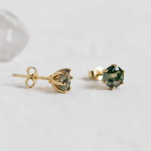 Gold earrings with moss agate REBE Thumbnail
